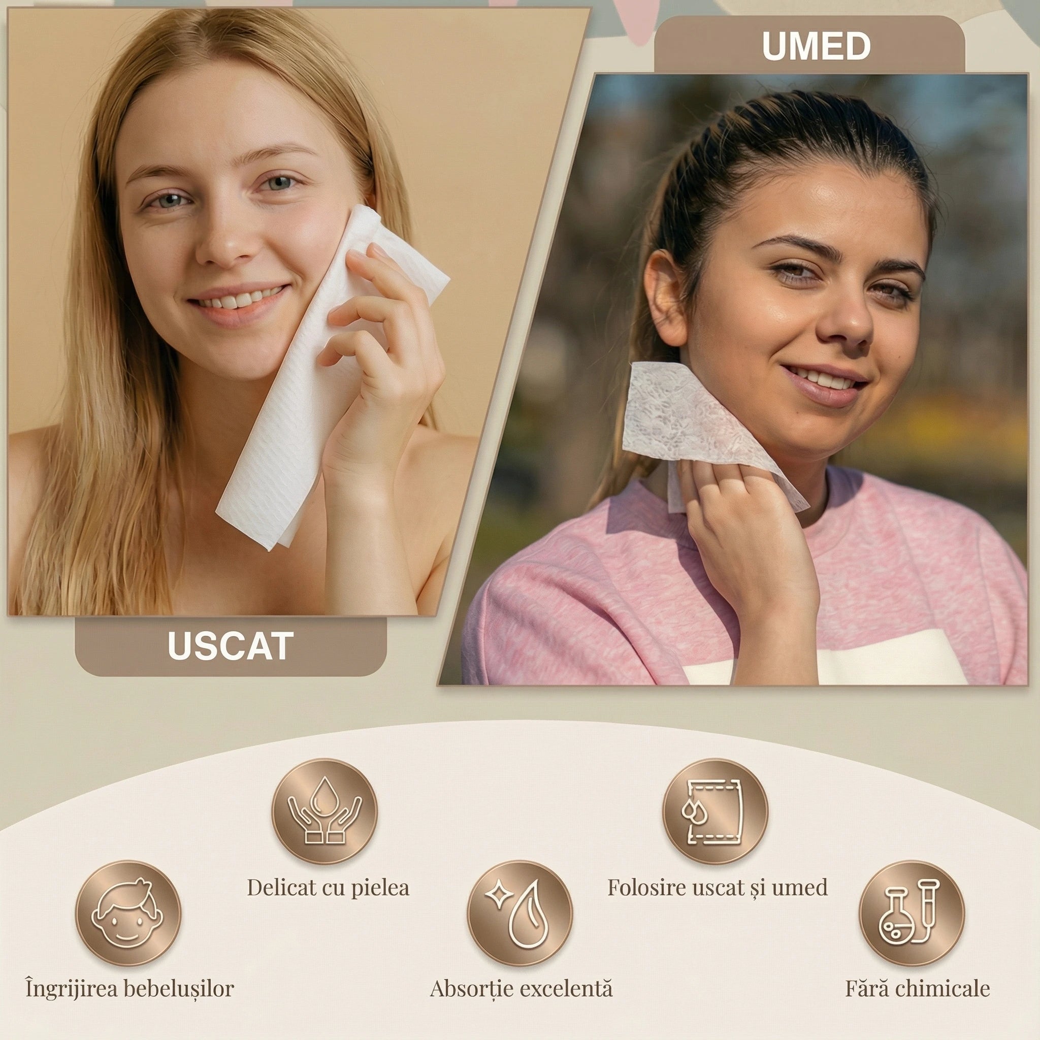 Prosoape Faciale XL din Vâscoză Super Absorbante de Unică Folosință Clear Skin