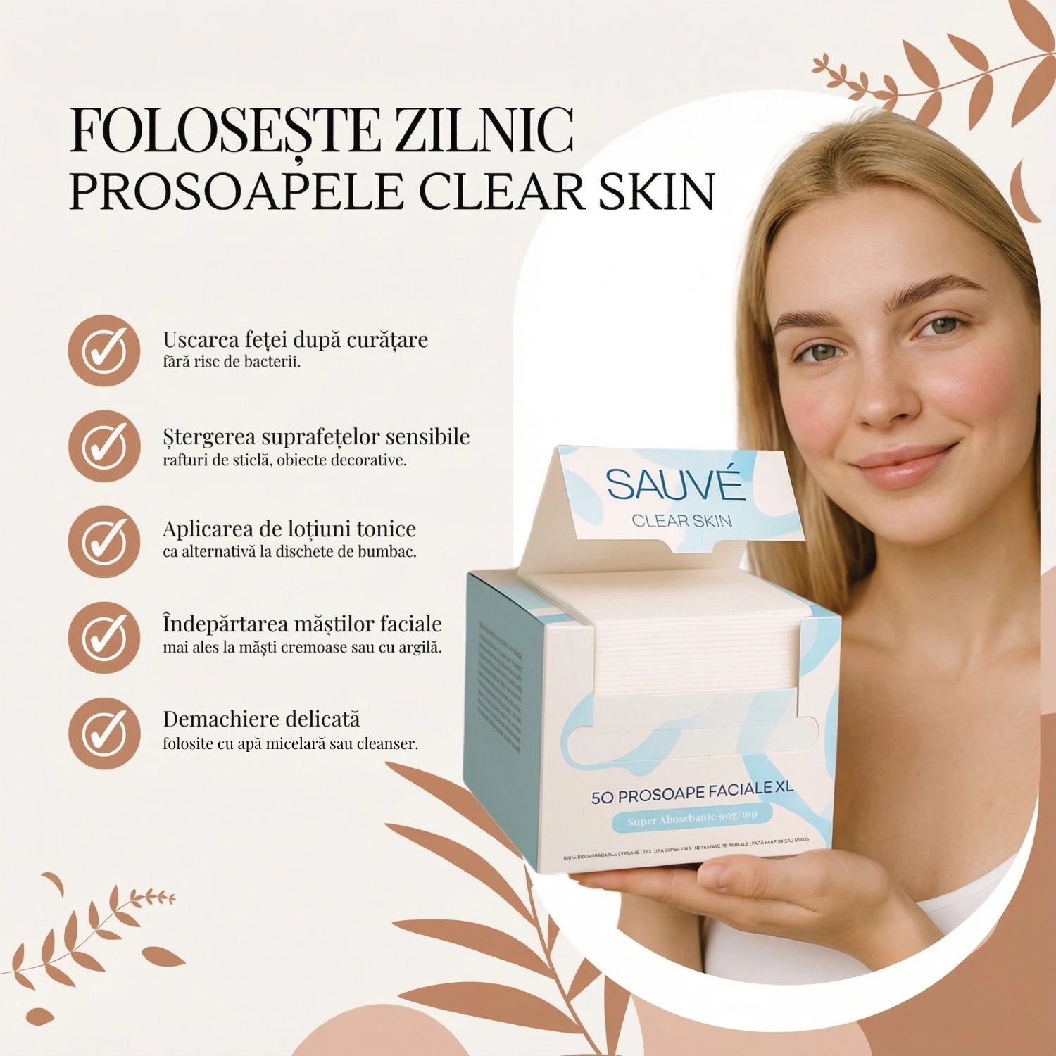 Prosoape Faciale XL din Vâscoză Super Absorbante de Unică Folosință Clear Skin