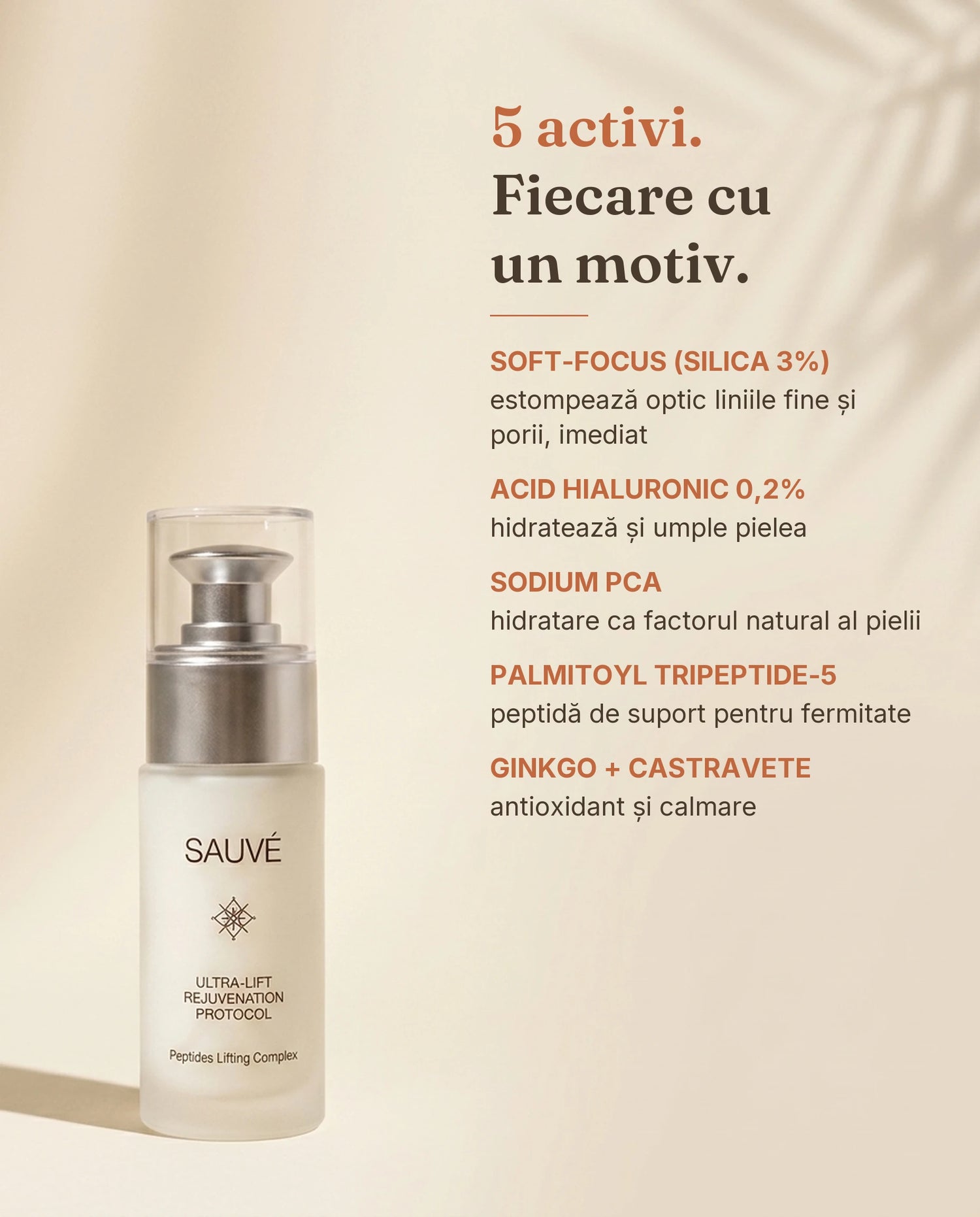 Ultra-Lift - ingrediente: soft-focus silica, acid hialuronic, peptidă