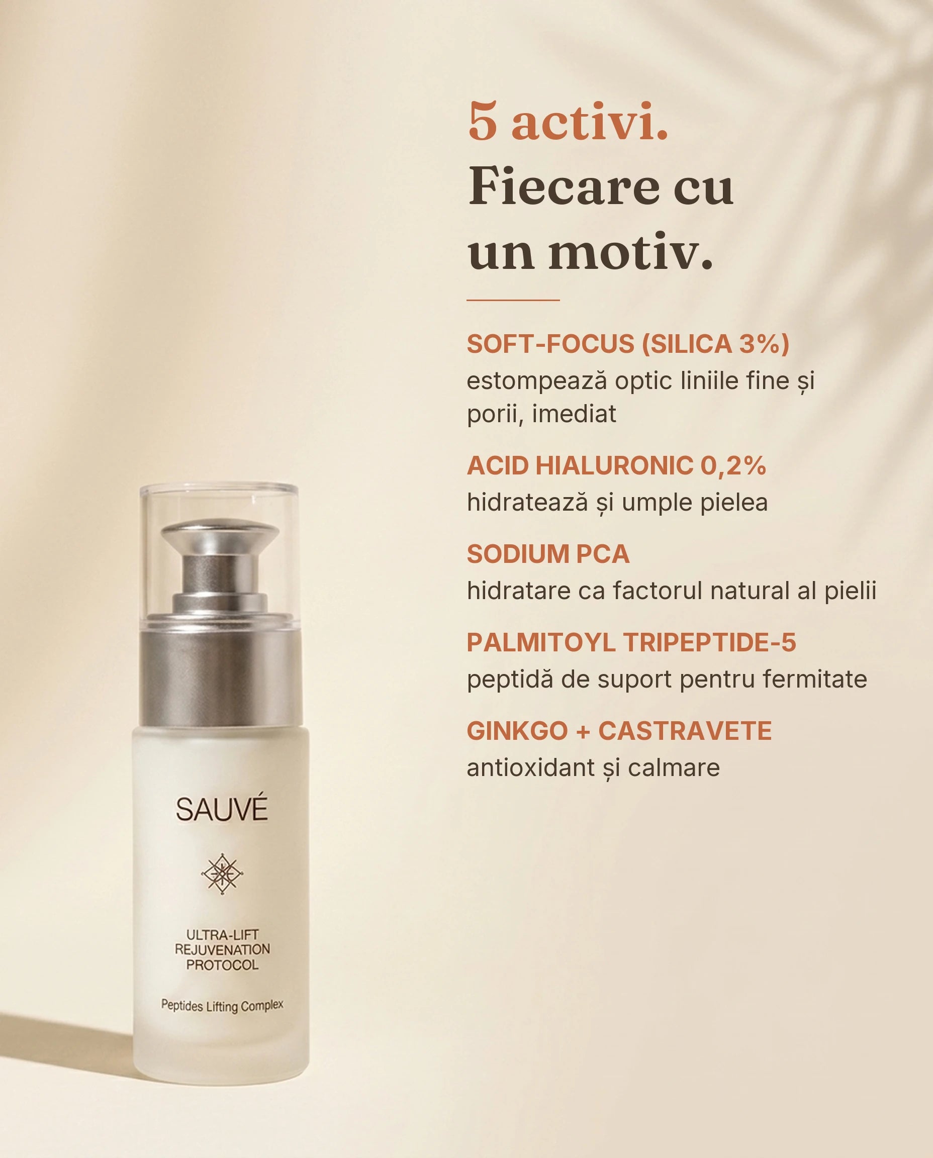 Ultra-Lift - ingrediente: soft-focus silica, acid hialuronic, peptidă