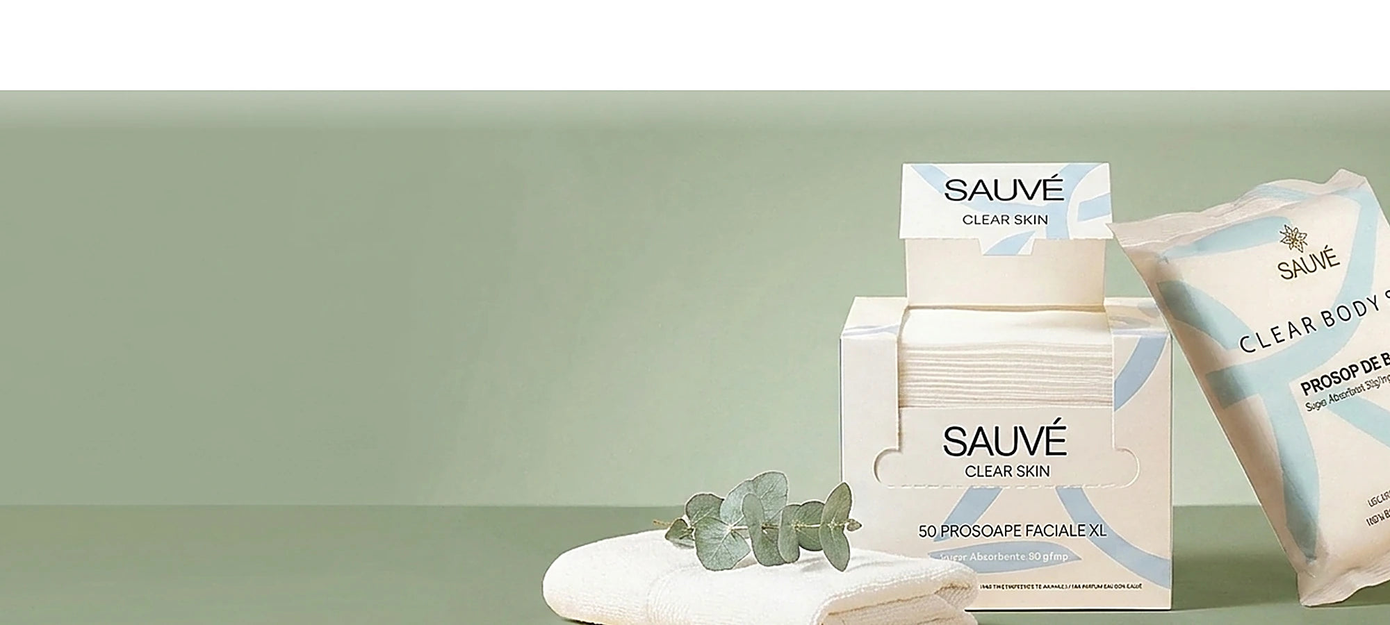 Sauvé Esențiale - Clear Skin pe fundal verde Salvie