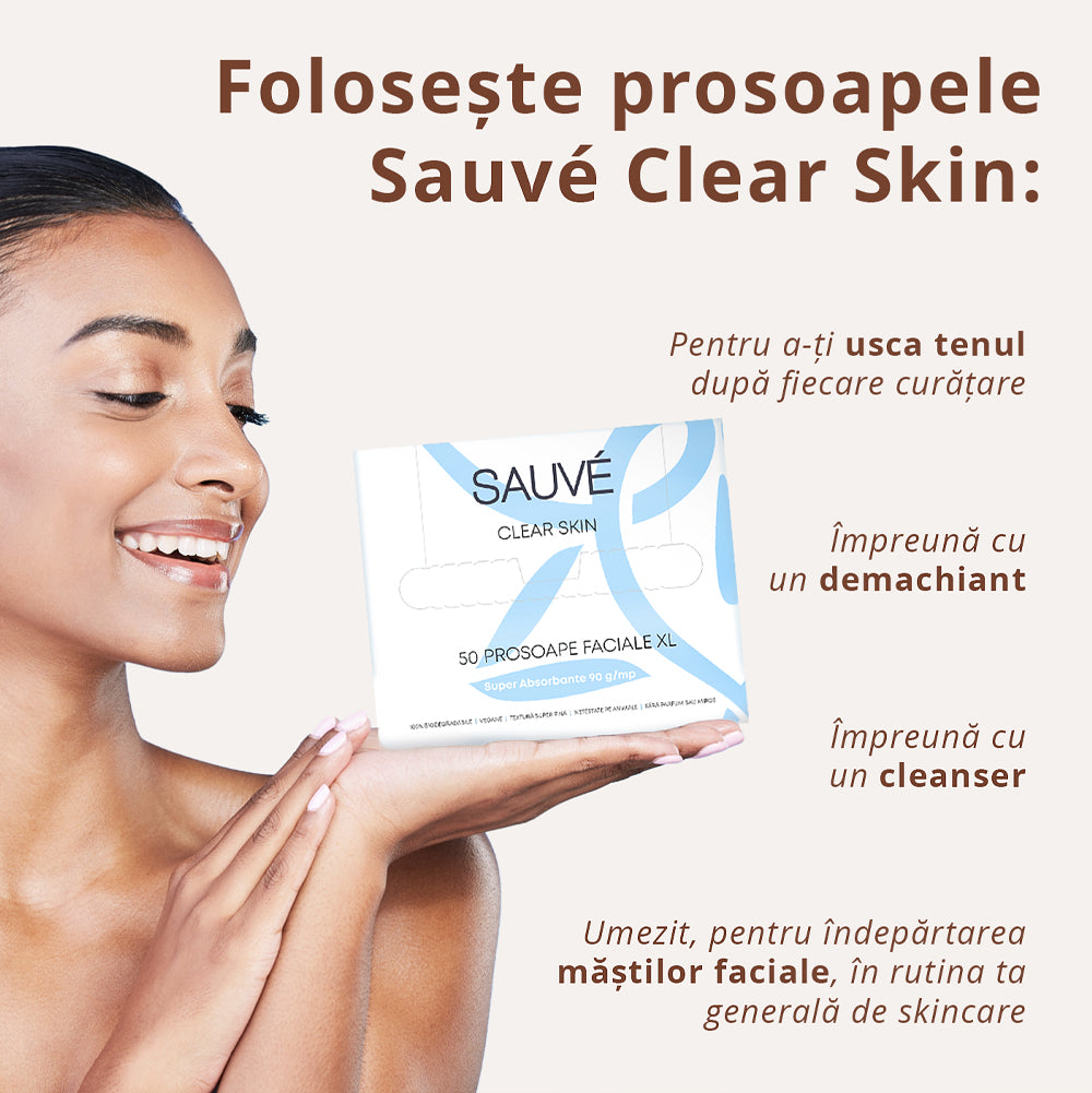 Prosoape Faciale XL din Vâscoză Super Absorbante de Unică Folosință Clear Skin