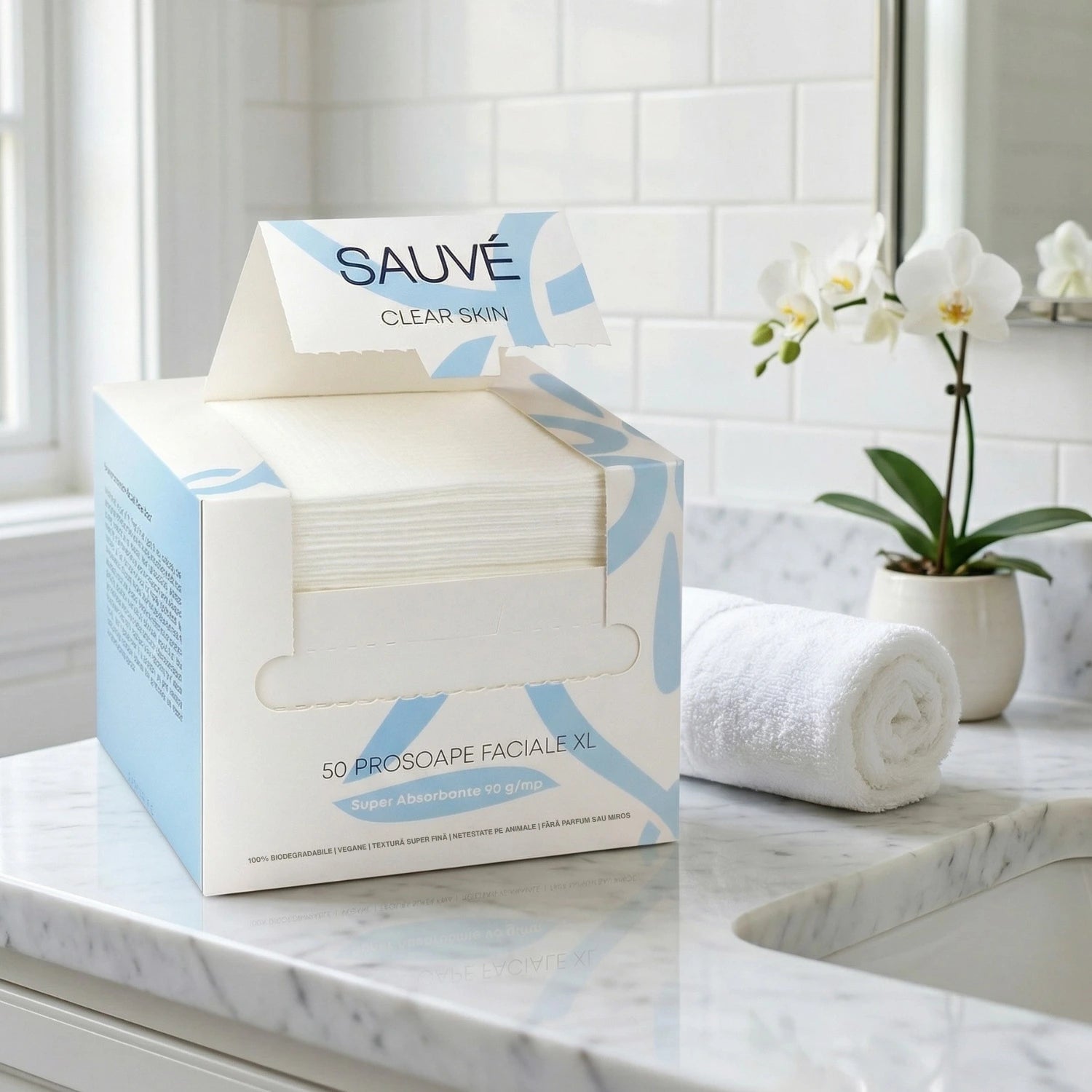 Prosoape Faciale XL din Vâscoză Super Absorbante de Unică Folosință Clear Skin