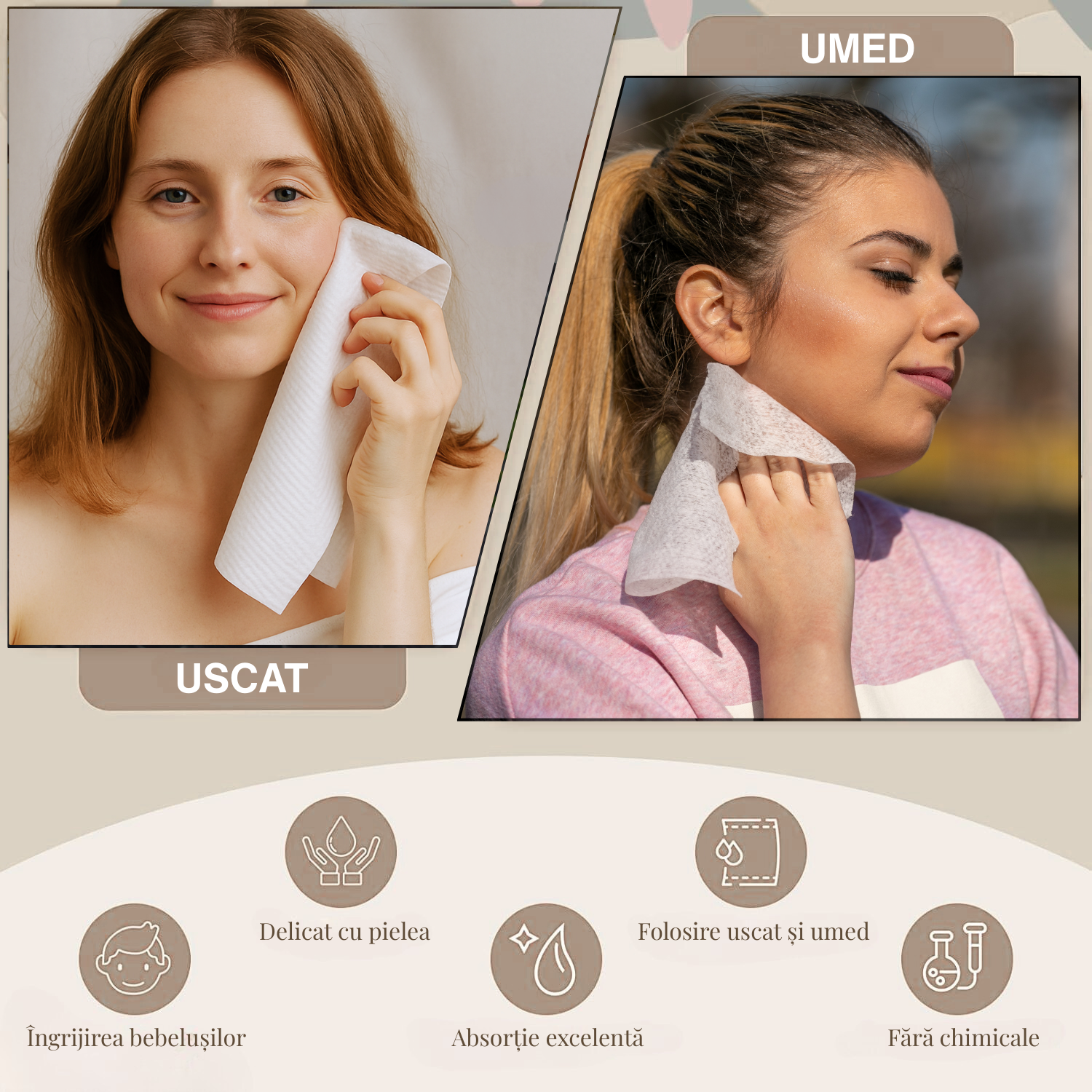 Prosoape Faciale XL din Vâscoză Super Absorbante de Unică Folosință Clear Skin