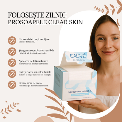 Prosoape Faciale XL din Vâscoză Super Absorbante de Unică Folosință Clear Skin