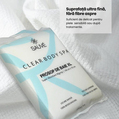 Prosoape de corp de unică folosință Sauvé Clear Body SPA, XL 140x70 cm, vâscoză de bumbac, 100% biodegradabile, ideale pentru călătorii, sală, piscină