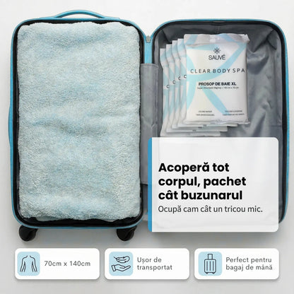Prosoape de corp de unică folosință Sauvé Clear Body SPA, XL 140x70 cm, vâscoză de bumbac, 100% biodegradabile, ideale pentru călătorii, sală, piscină