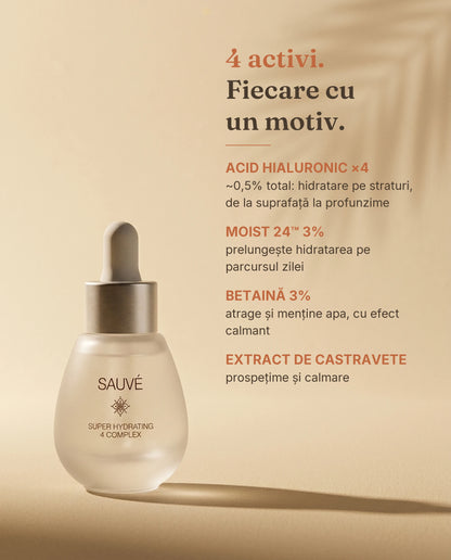 Super Hydrating 4 Complex - ingrediente: 4 forme acid hialuronic, Moist 24